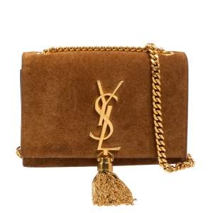 Pre Owned Saint Laurent Tan Suede Small Kate Tassel Chain Shoulder Bag