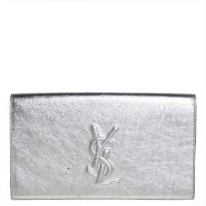 Pre Owned Yves Saint Laurent Silver Patent Leather Belle De Jour Clutch