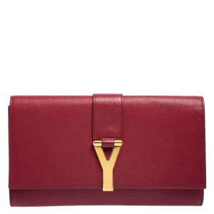Pre Owned Yves Saint Laurent Red Leather Y-Ligne Clutch