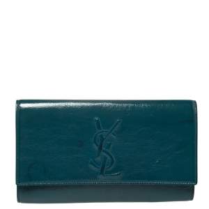 Pre Owned Yves Saint Laurent Teal Blue Patent Leather Belle De Jour Clutch