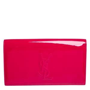 Pre Owned Yves Saint Laurent Fuchsia Patent Leather Belle De Jour Clutch