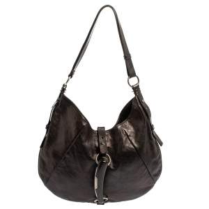 Pre Owned Yves Saint Laurent Metallic Black Leather Shangrila Mombasa Hobo