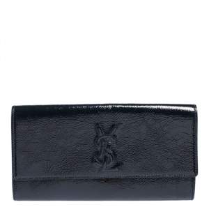 Pre Owned Yves Saint Laurent Dark Teal Patent Leather Belle De Jour Flap Clutch
