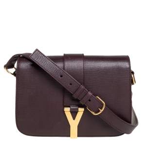Pre Owned Yves Saint Laurent Dark Burgundy Leather Medium Chyc Flap Bag