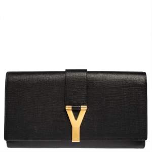 Pre Owned Yves Saint Laurent Black Leather Y-Ligne Clutch