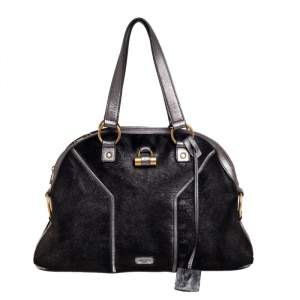 Pre Owned Yves Saint Laurent Black/Grey Calf Hair and Leather Large Muse Satchel