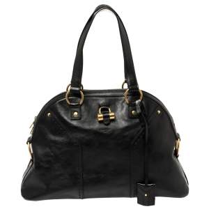 Pre Owned Yves Saint Laurent Black Leather Large Muse Bag