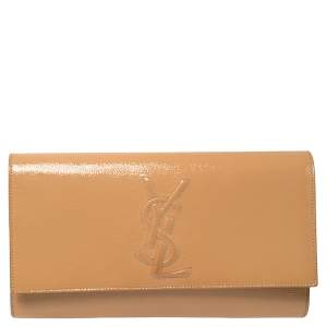 Pre Owned Yves Saint Laurent Beige Patent Leather Belle De Jour Flap Clutch