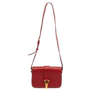Pre Owned Yves Saint Laurent Red Textured Leather Medium Chyc Flap Bag  