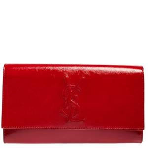 Pre Owned Yves Saint Laurent Red Patent Leather Belle De Jour Flap Clutch