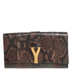 Pre Owned Yves Saint Laurent Brown Python Y-Ligne Clutch