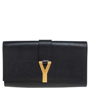 Pre Owned Yves Saint Laurent Black Textured Leather Y-Ligne Clutch