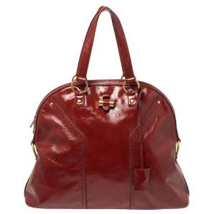 Pre Owned Yves Saint Laurent Dark Red Patent Leather Large Muse Satchel