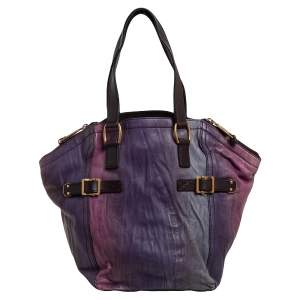 Pre Owned Yves Saint Laurent Multicolor Crease Leather Small Downtown Tote
