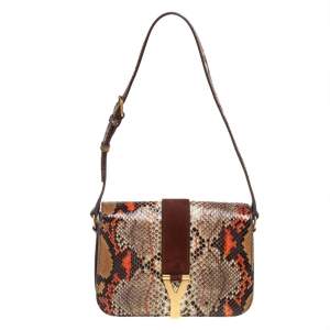 Pre Owned Yves Saint Laurent Multicolor Python and Suede Medium Chyc Flap Bag