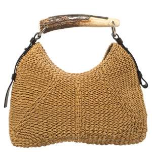 Pre Owned Yves Saint Laurent Tan Raffia Mombasa Hobo