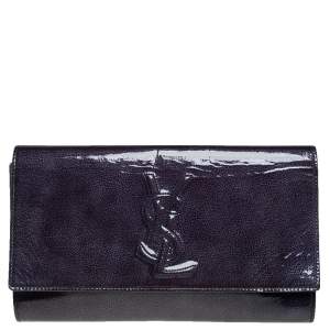 Pre Owned Yves Saint Laurent Blue Patent Leather Belle De Jour Flap Clutch
