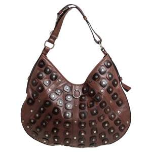 Pre Owned Yves Saint Laurent Brown Studded Hobo