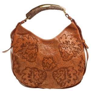 Pre Owned Yves Saint Laurent Tan Embroidered Leather Mombasa Hobo