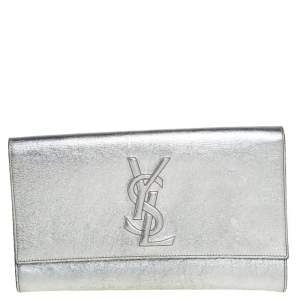 Pre Owned Yves Saint Laurent Metallic Leather Belle De Jour Flap Clutch