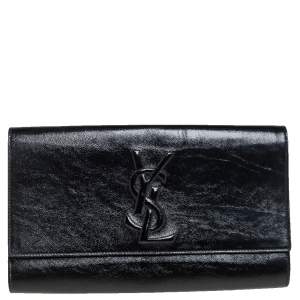 Pre Owned Yves Saint Laurent Black Patent Leather Belle De Jour Flap Clutch