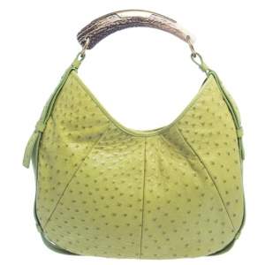 Pre Owned Yves Saint Laurent Apple Green Ostrich Mombasa Hobo 