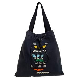 Pre Owned Yves Saint Laurent Black Fabric Kahala Drawstring Tote