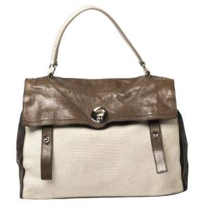Yves Saint Laurent Tricolor Lizard Embossed Leather and Suede Large Muse Two Top Handle Bag