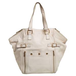 Pre Owned Yves Saint Laurent Cream White Leather Large Downtown Tote