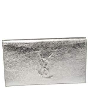 Pre Owned Yves Saint Laurent Metallic Silver Leather Belle De Jour Clutch
