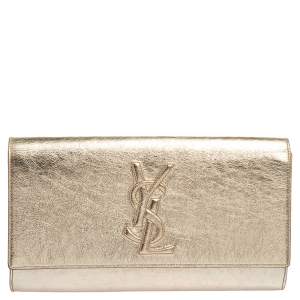 Pre Owned Yves Saint Laurent Metallic Gold Leather Belle De Jour Flap Clutch