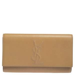 Pre Owned Yves Saint Laurent Beige Leather Belle De Jour Flap Clutch