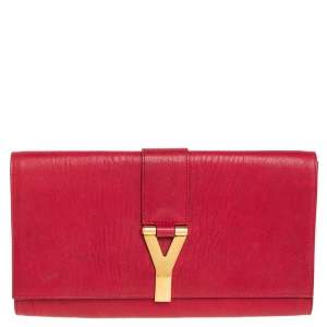 Pre Owned Yves Saint Laurent Red Leather Y-Ligne Clutch