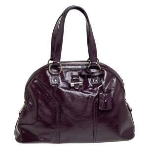 Pre Owned Yves Saint Laurent Burgundy Patent Leather Large Muse Satchel