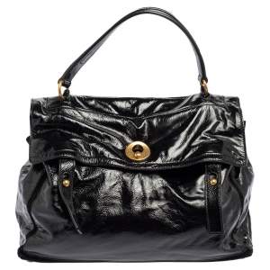 Yves Saint Laurent Black Patent Leather Large Muse Top Handle Bag