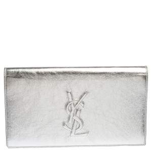 Pre Owned Yves Saint Laurent Metallic Silver Leather Belle De Jour Clutch