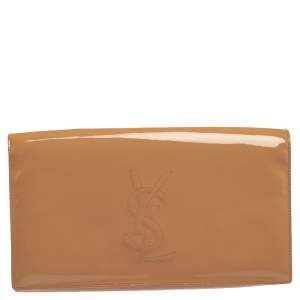 Pre Owned Yves Saint Laurent Beige Patent Leather Belle De Jour Flap Clutch