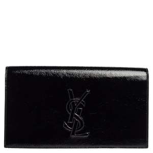 Pre Owned Yves Saint Laurent Black Patent Leather Belle De Jour Flap Clutch
