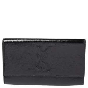 Pre Owned Yves Saint Laurent Black Patent Leather Belle De Jour Flap Clutch
