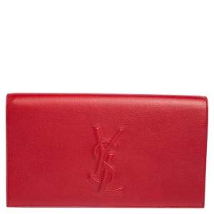 Pre Owned Yves Saint Laurent Red Leather Belle De Jour Flap Clutch