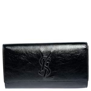Pre Owned Yves Saint Laurent Black Patent Leather Belle De Jour Flap Clutch