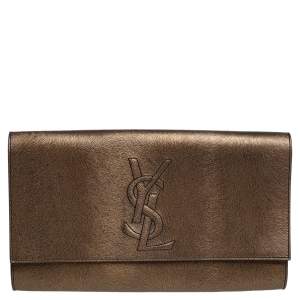 Pre Owned Yves Saint Laurent Gold/Black Textured Leather Belle De Jour Flap Clutch