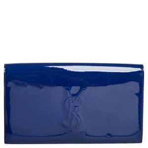 Pre Owned Yves Saint Laurent Blue Patent Leather Belle De Jour Flap Clutch