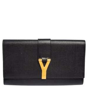 Pre Owned Yves Saint Laurent Black Leather Large Chyc Clutch