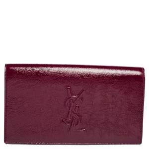 Pre Owned Yves Saint Laurent Burgundy Patent Leather Belle De Jour Flap Clutch