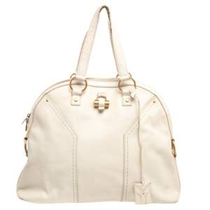 Pre Owned Yves Saint Laurent Cream Leather Large Muse Bag
