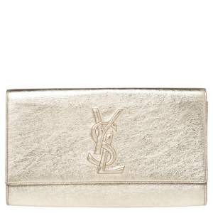 Pre Owned Yves Saint Laurent Metallic Gold Leather Belle De Jour Flap Clutch