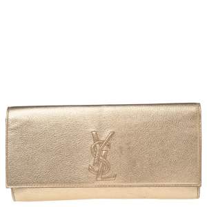Pre Owned Yves Saint Laurent Metallic Gold Leather Small Belle De Jour Flap Clutch