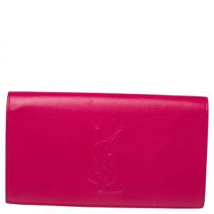 Pre Owned Yves Saint Laurent Fuchsia Leather Belle De Jour Flap Clutch