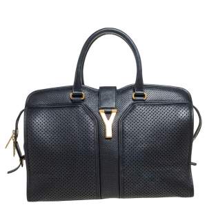 Yves Saint Laurent Black Perforated Leather Medium Cabas Chyc Tote